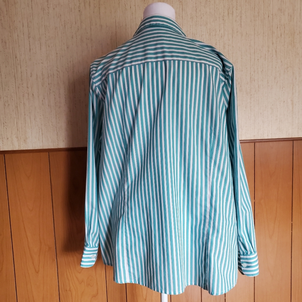 Foxcroft 100% Cotton Striped Button Down Shirt‎ Teal Green White Size XXL - Picture 9 of 15